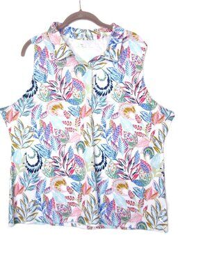 18 Birdies XL Sleeveless Golf Polo Shirt Top Women Floral Blue Pink White Green